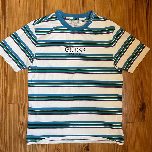 SOLD Guess vintage 90s embroidered logo striped tee SIZE S - Picture 1 of 6